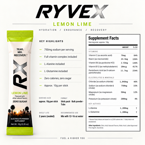 RYVEX Lemon Lime Electrolyte Powder - 15 Sticks