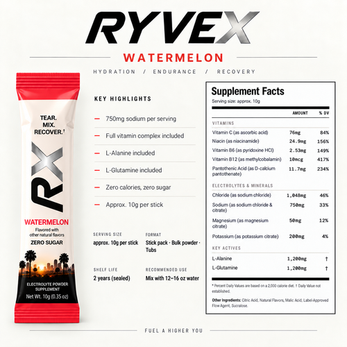 RYVEX Watermelon Electrolyte Powder - 15 Sticks